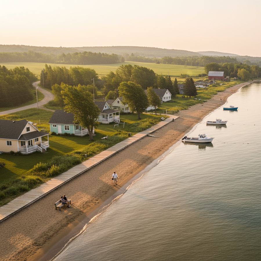 A quiet Ontario beach in the early morning light