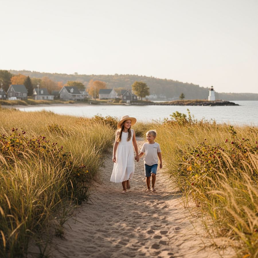 Kids on a lakeside trail in Ontario during summer