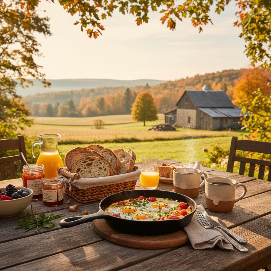 A plate of eggs and toast made with local ingredients at a small-town restaurant