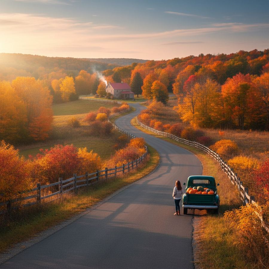 An Ontario county road lined with autumn colour