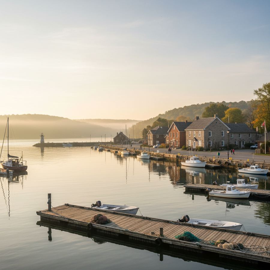 Waterfront path in early morning light