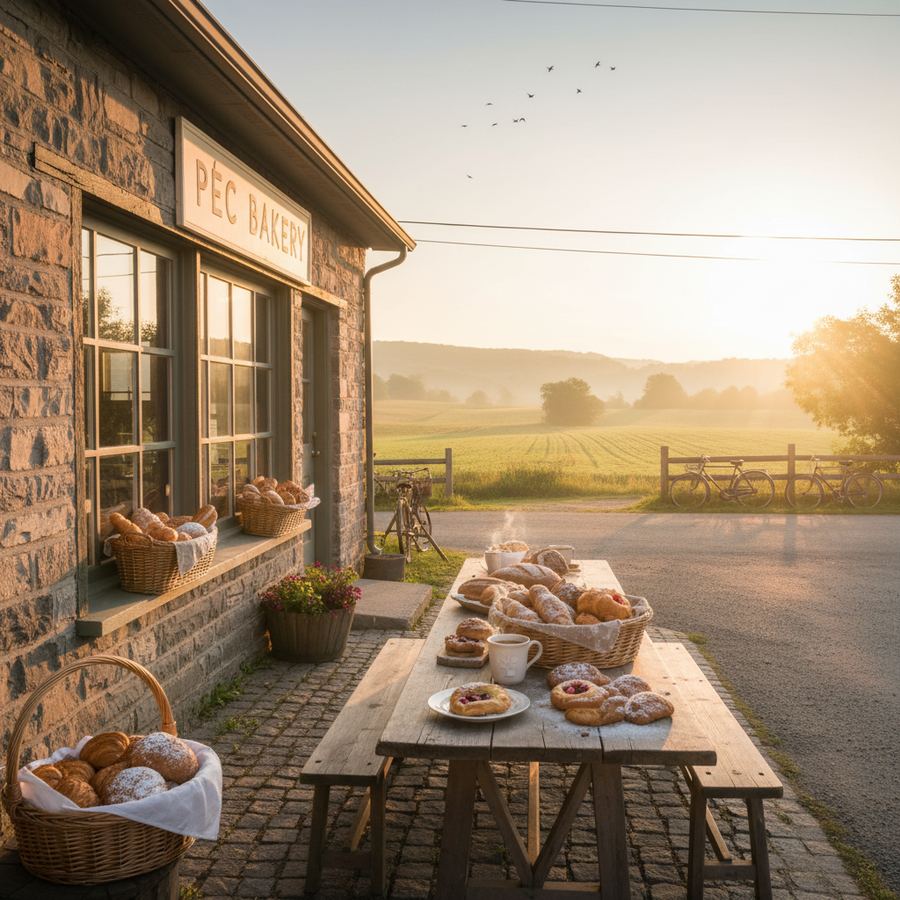 Fresh bread and pastries displayed in a bakery in Prince Edward County