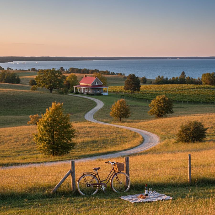 Main street in Picton with storefronts and trees in early autumn
