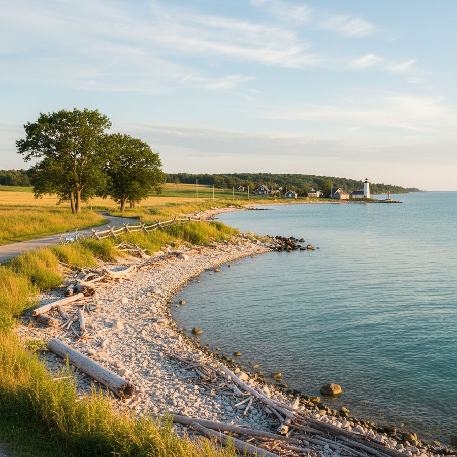 Sandy shoreline along the southern coast of Prince Edward County