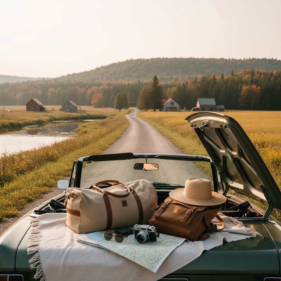 A simple weekend bag packed for a short getaway