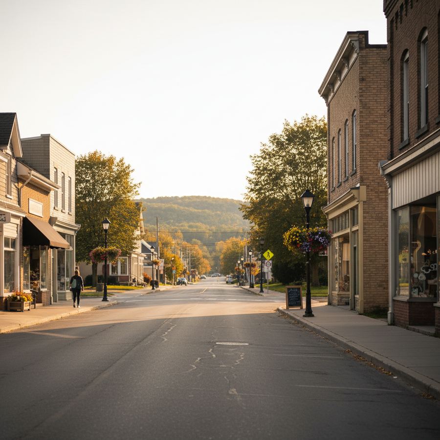 Downtown Shelburne with heritage buildings along the main street