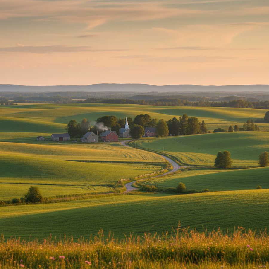 Rolling hills and farmland in the Dufferin Highlands near Shelburne