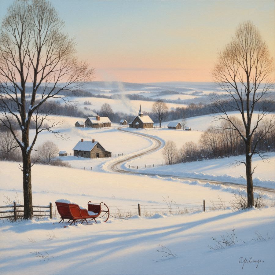 Snow-covered farmland near Stayner with a distant tree line