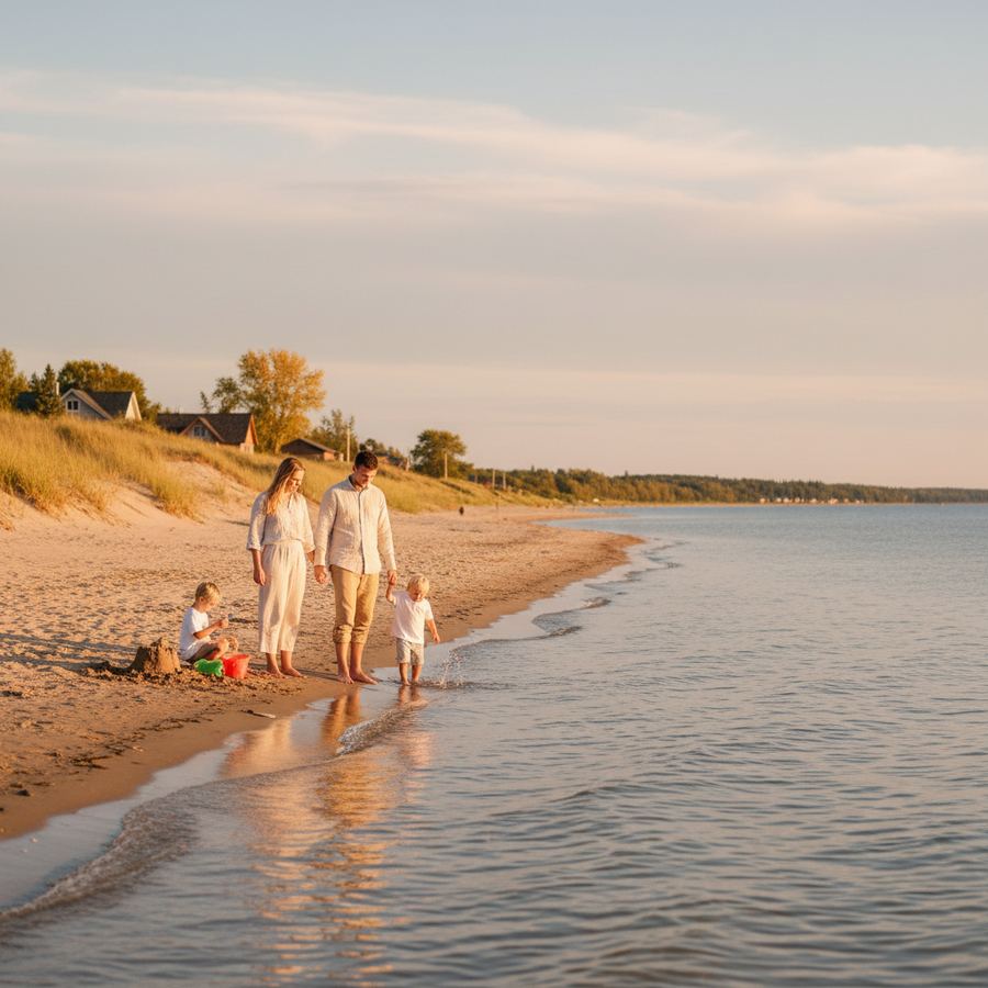 Family walking along Wasaga Beach